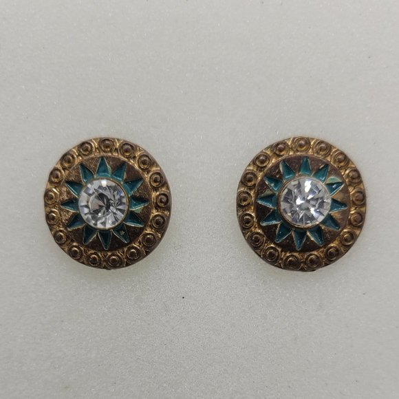 Jewelry - Earrings Round w/crystal Rhinestones gold/green E_OT0029.
